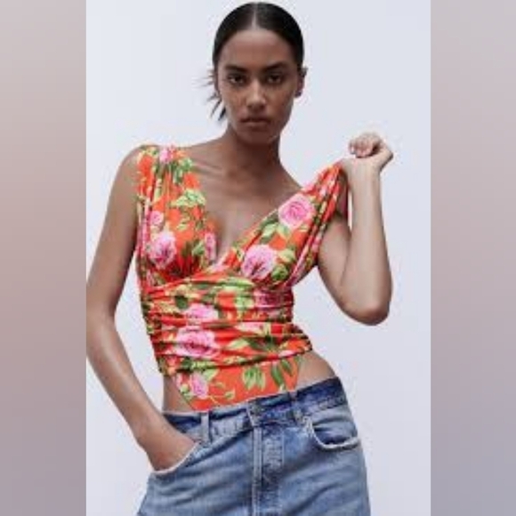 Zara Floral Printed Draped Bodysuit NWT, size Medium - Picture 1 of 11